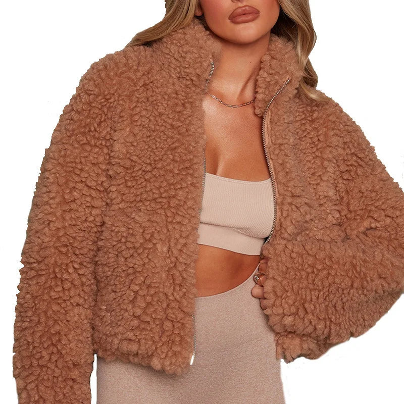 Delphi - Winter Lamb Wool Short Coat For Women