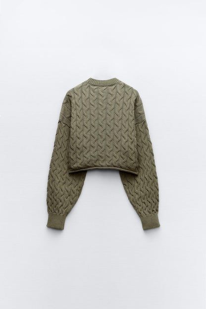 Old Money Cable Cropped Wool Sweater