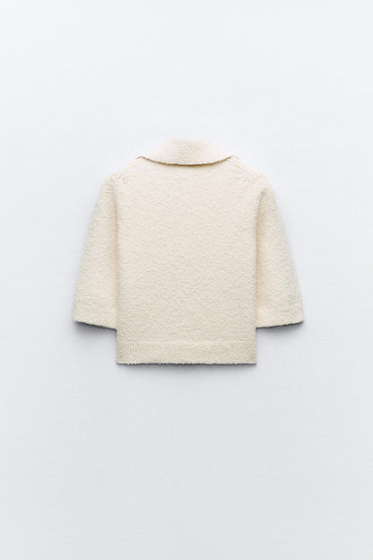 Old Money Crop Knitted Hem Polo T-Shirt