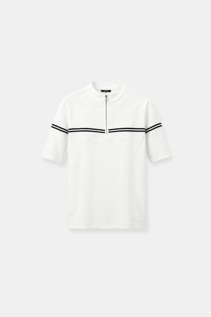 Old Money Zip Up Elegant Short Sleeve Striped T-shirt