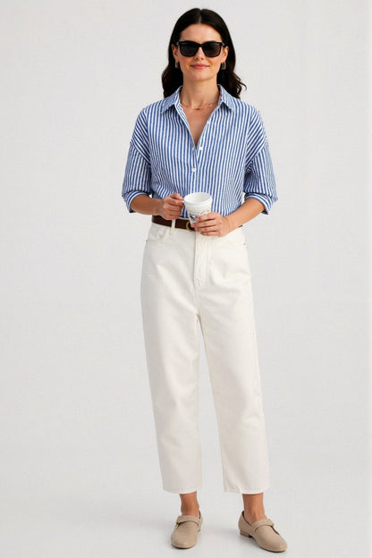 Old Money Cotton Striped Button Front Shirt