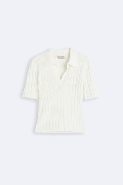 Old Money Ribbed Straight Collar Polo T-Shirt