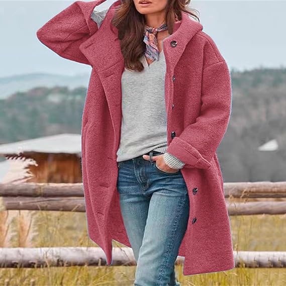 Saskia - Long hooded coat with button