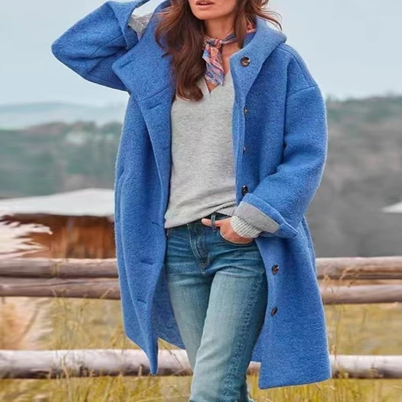 Saskia - Long hooded coat with button