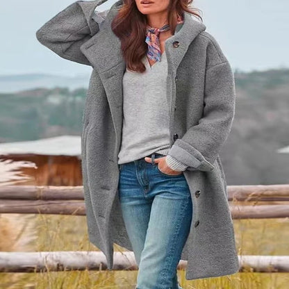 Saskia - Long hooded coat with button