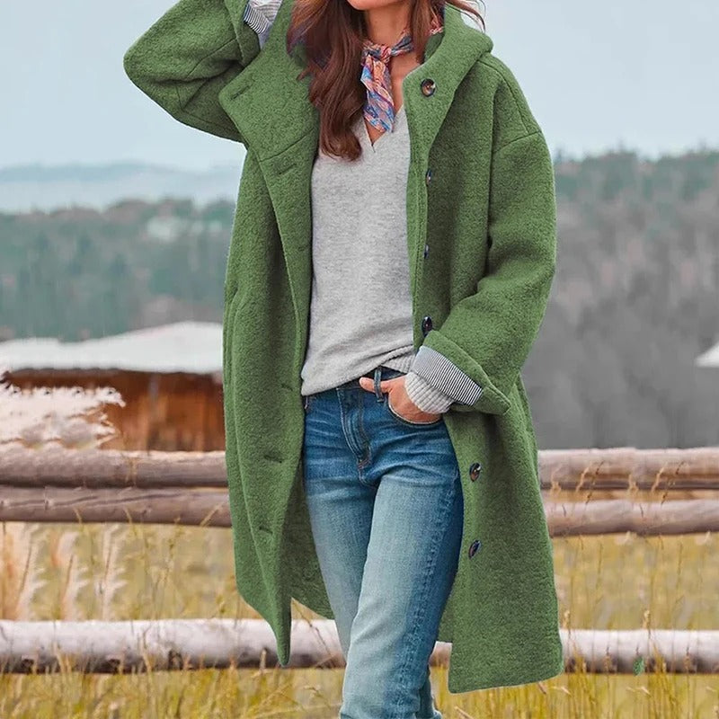Saskia - Long hooded coat with button