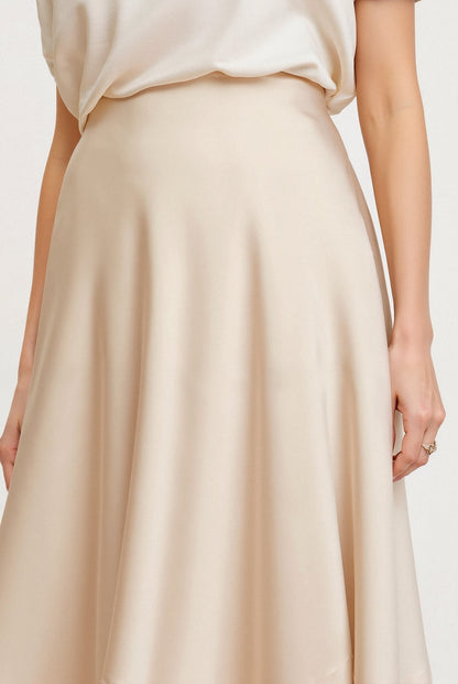 Old Money Solid High Waist Draped Midi Skirt