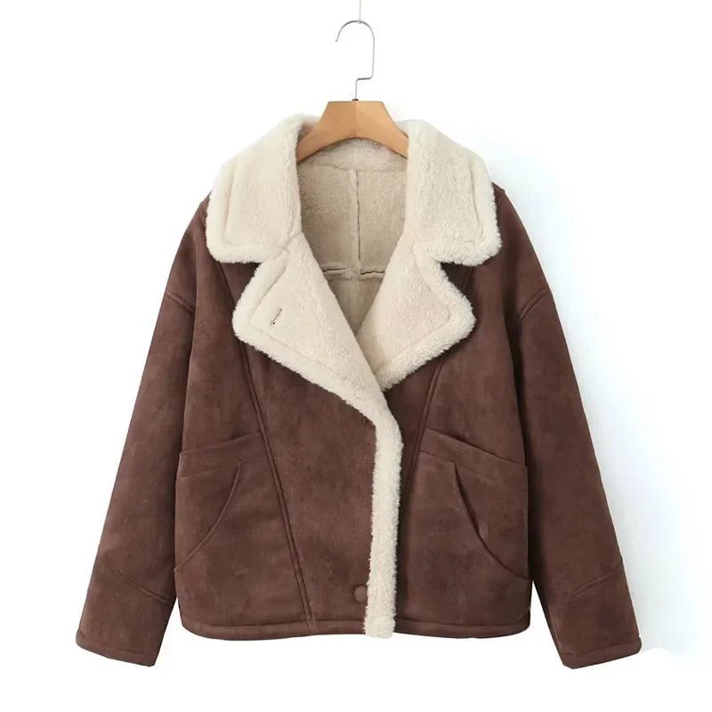 Cecily - French Vintage Lamb Wool Women Coat Patchwork