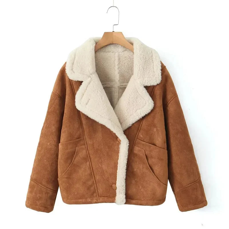 Cecily - French Vintage Lamb Wool Women Coat Patchwork