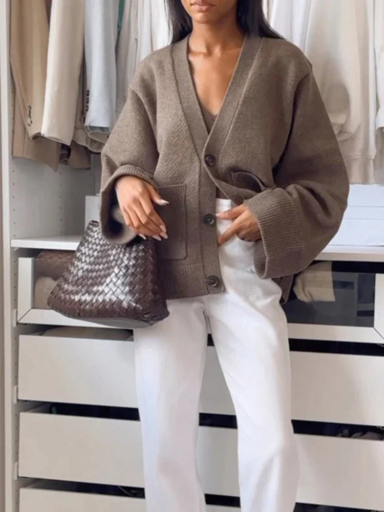 Elinor - Women's Knitted Cardigan Solid Color Long Sleeve