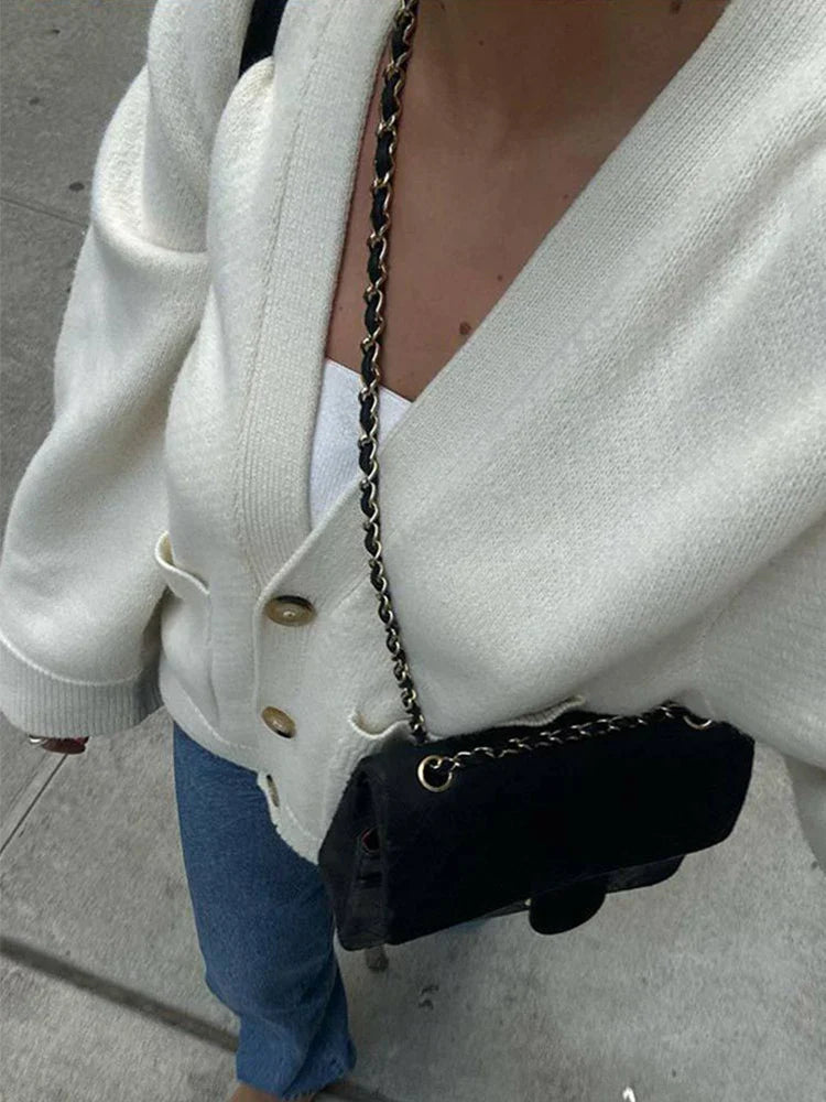 Elinor - Women's Knitted Cardigan Solid Color Long Sleeve