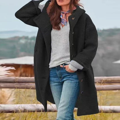 Saskia - Long hooded coat with button