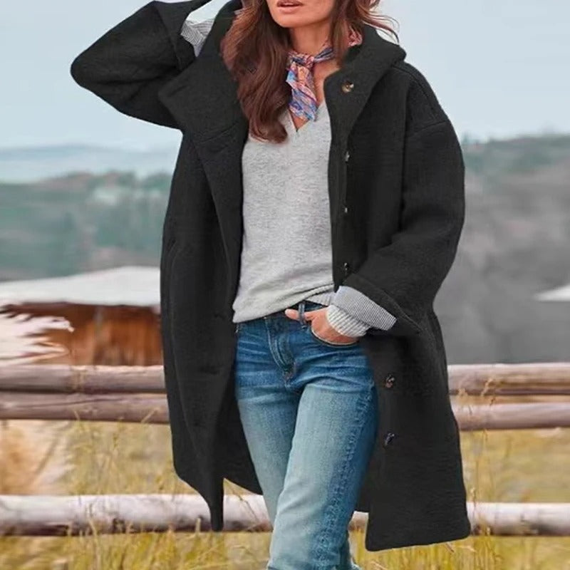 Saskia - Long hooded coat with button